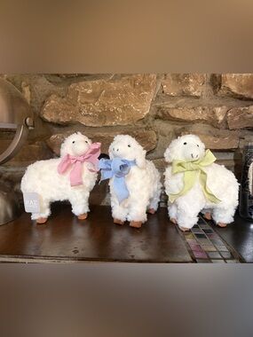 Raz Imports Plush Lamb Figurines with Pastel Bows - Set of 3 - 7”